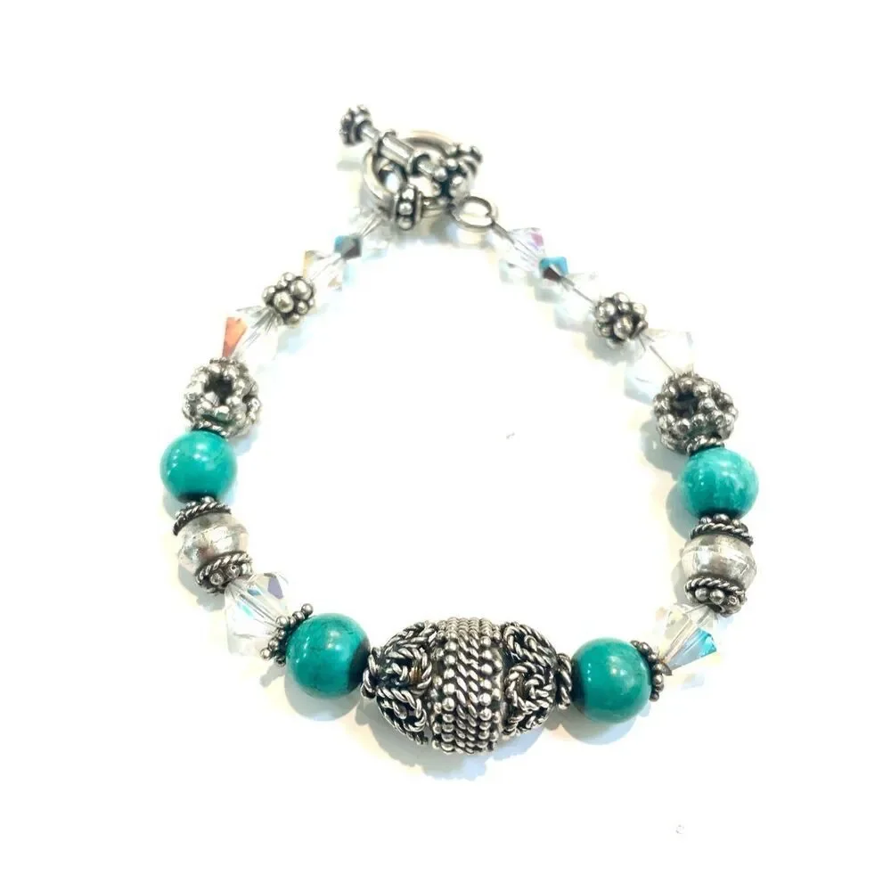 Vintage Turquoise Howlite with Bali Sterling Silver Findings Bracelet #southwest
